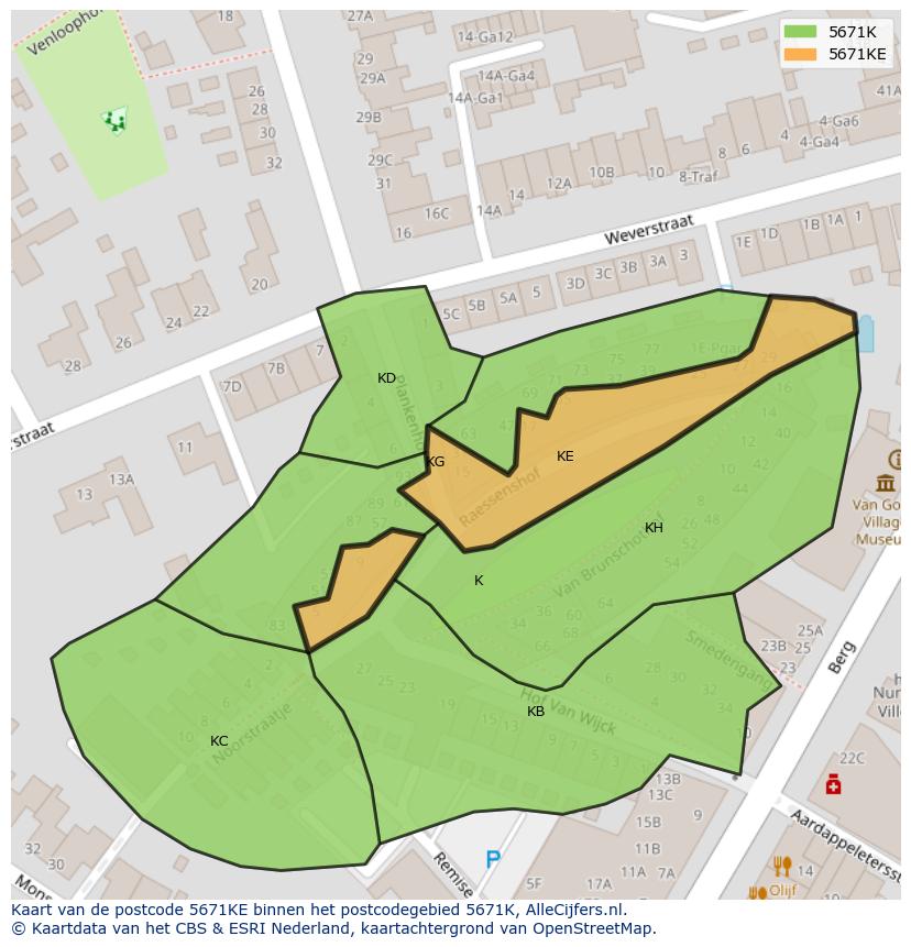 Afbeelding van het postcodegebied 5671 KE op de kaart.