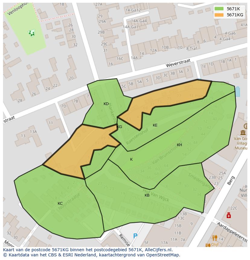 Afbeelding van het postcodegebied 5671 KG op de kaart.