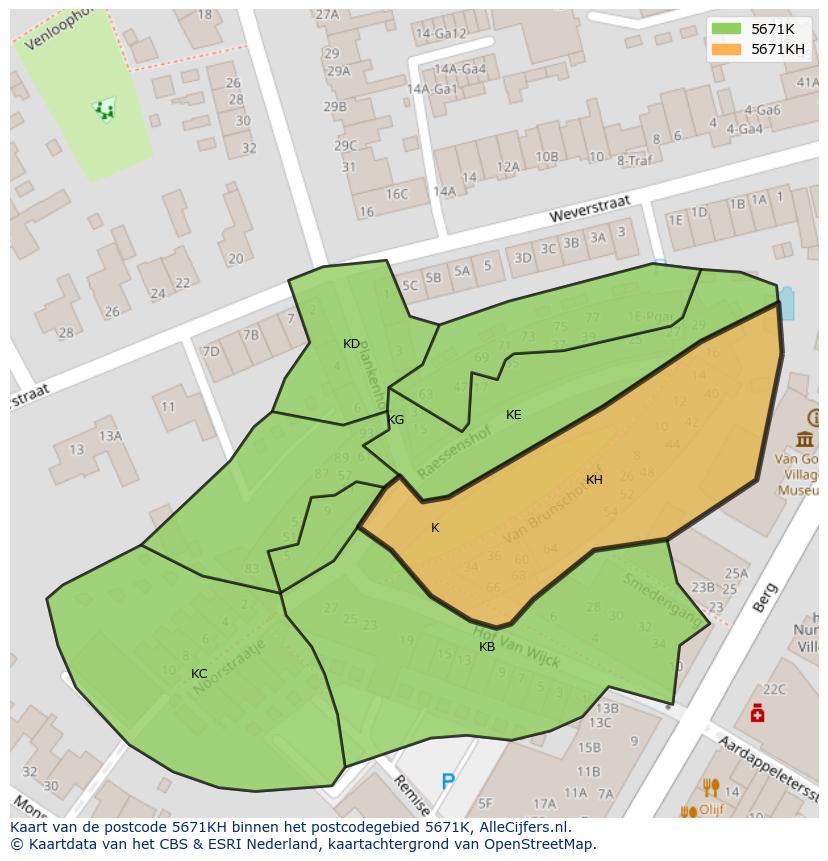 Afbeelding van het postcodegebied 5671 KH op de kaart.