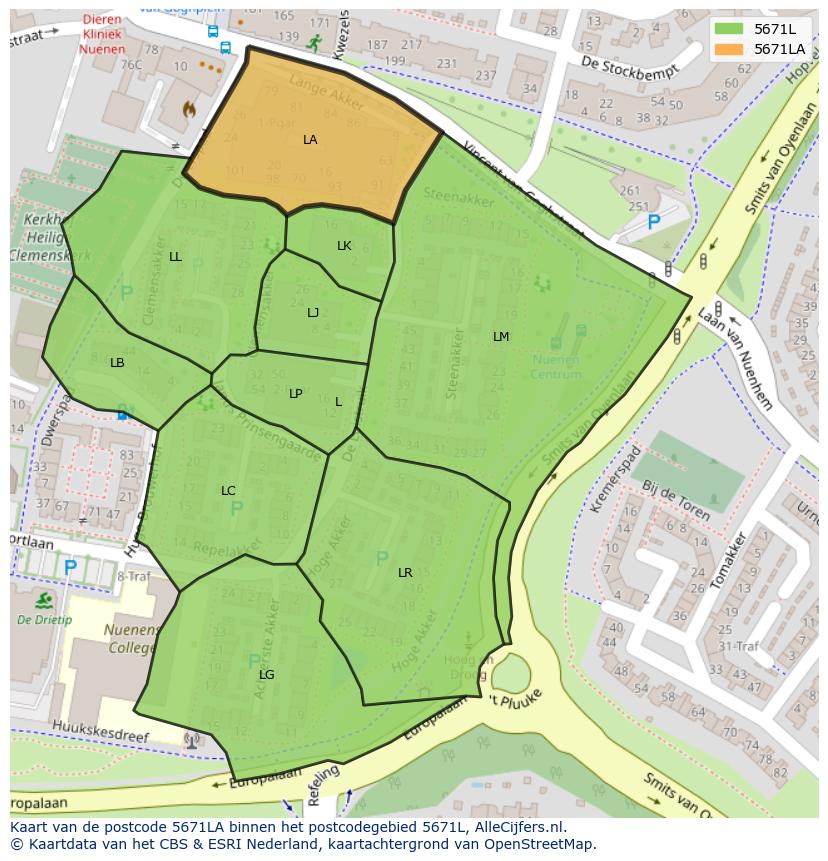 Afbeelding van het postcodegebied 5671 LA op de kaart.