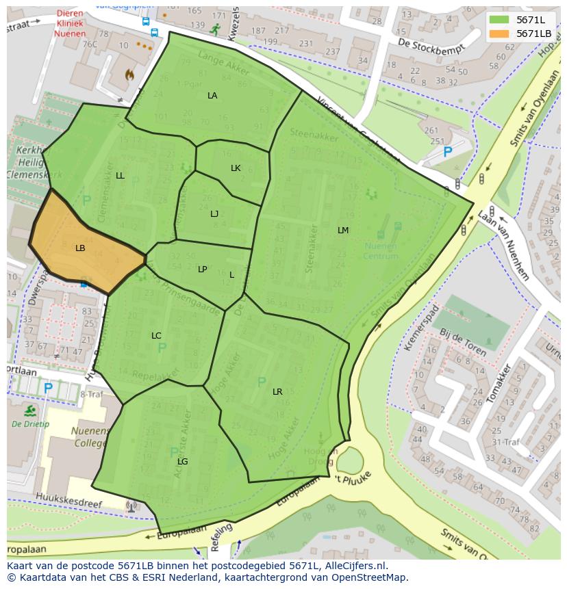Afbeelding van het postcodegebied 5671 LB op de kaart.