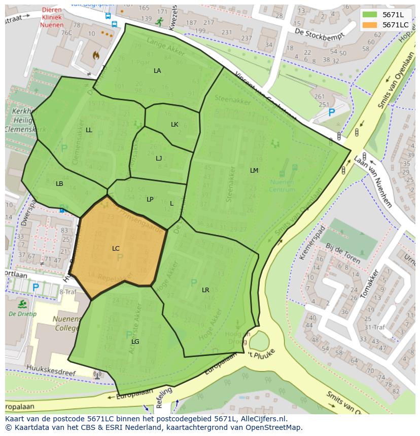 Afbeelding van het postcodegebied 5671 LC op de kaart.