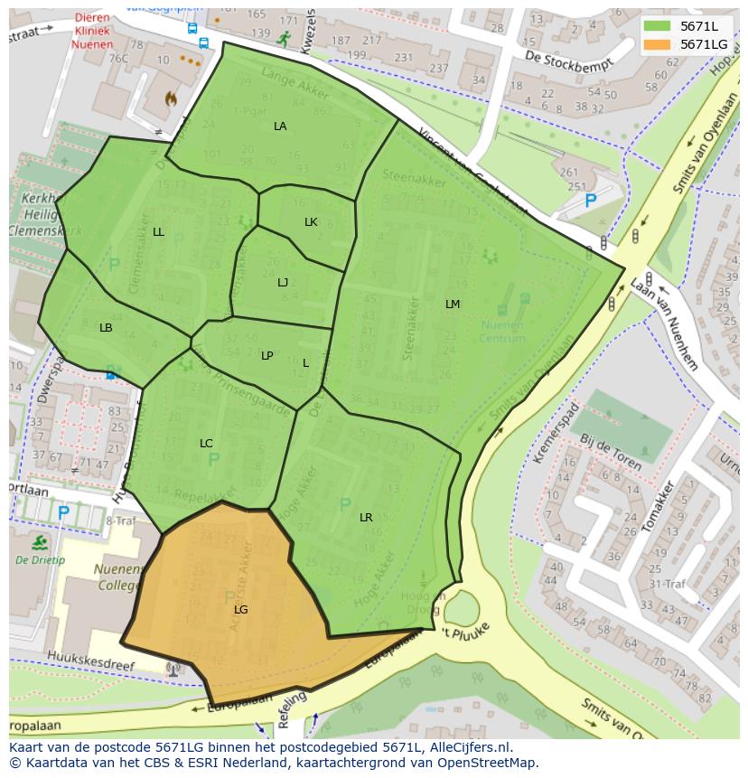 Afbeelding van het postcodegebied 5671 LG op de kaart.