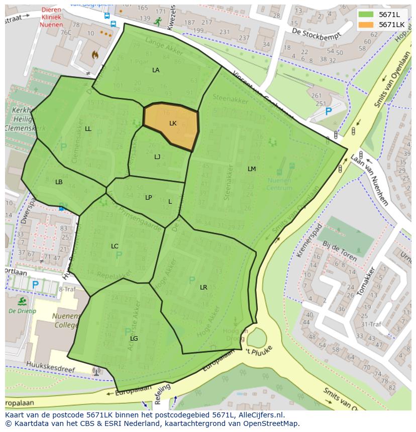Afbeelding van het postcodegebied 5671 LK op de kaart.