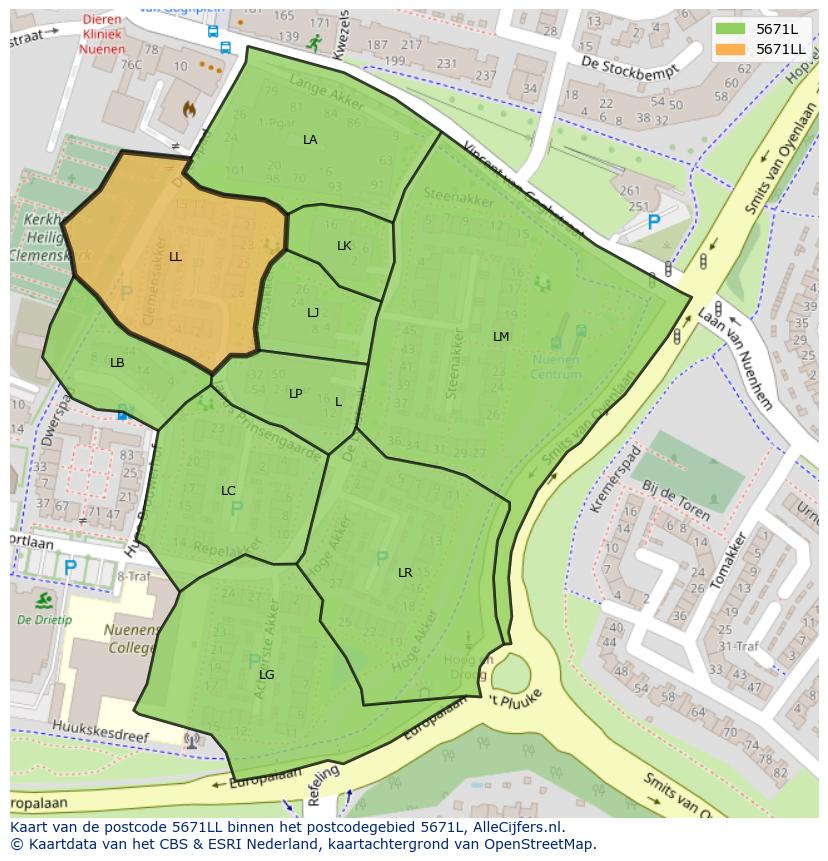 Afbeelding van het postcodegebied 5671 LL op de kaart.