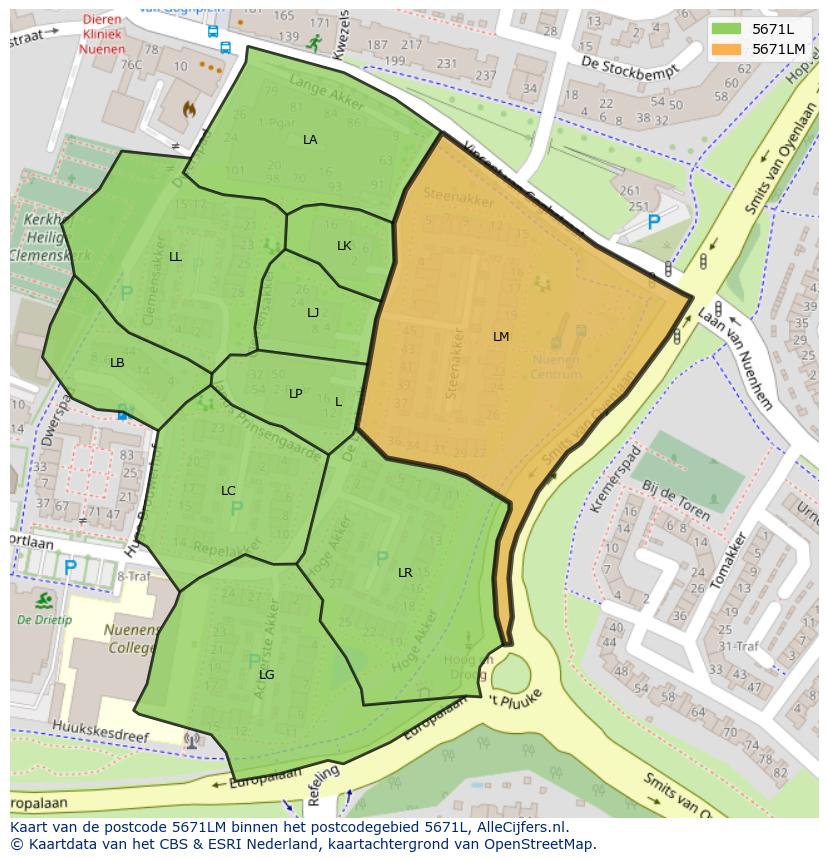 Afbeelding van het postcodegebied 5671 LM op de kaart.