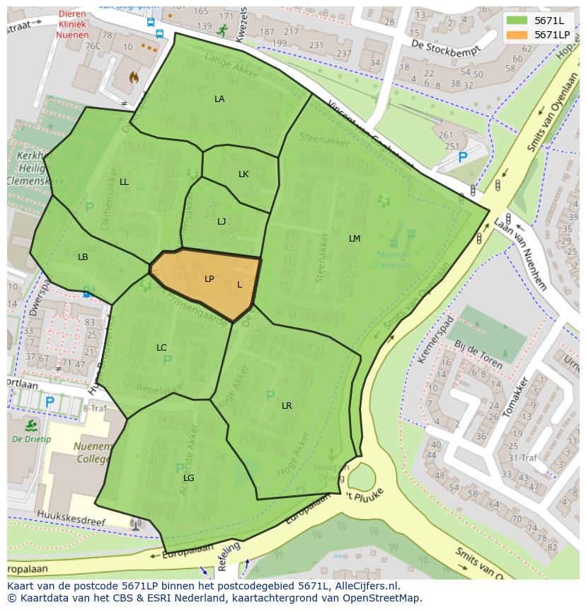 Afbeelding van het postcodegebied 5671 LP op de kaart.