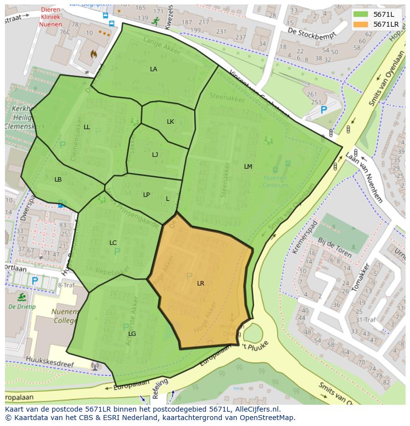 Afbeelding van het postcodegebied 5671 LR op de kaart.
