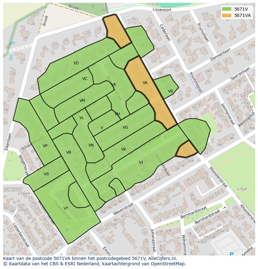 Afbeelding van het postcodegebied 5671 VA op de kaart.