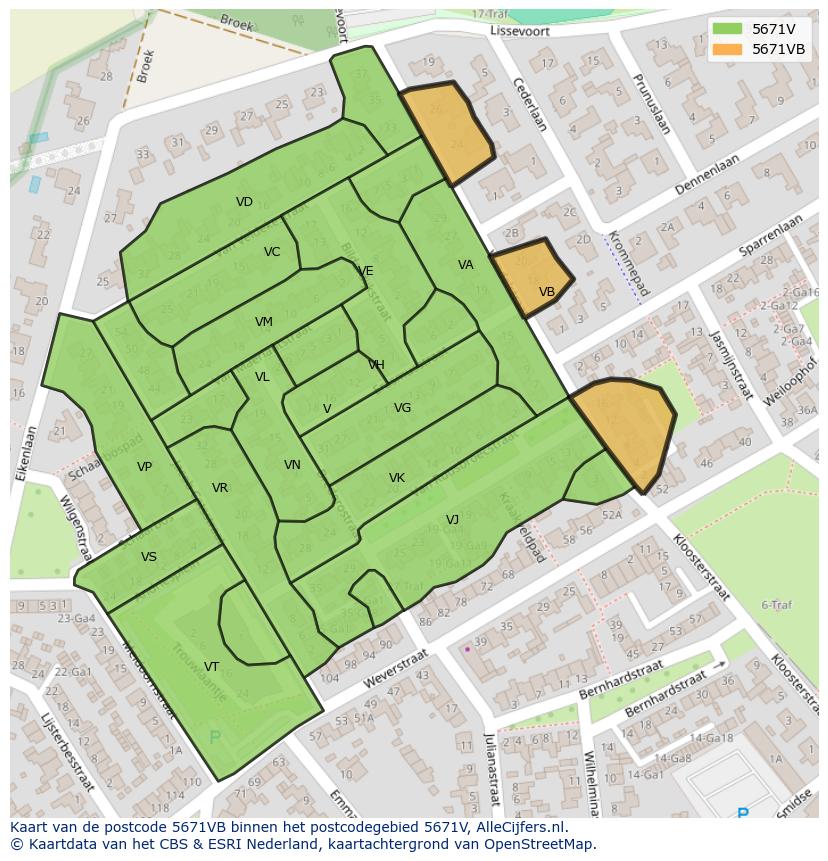 Afbeelding van het postcodegebied 5671 VB op de kaart.