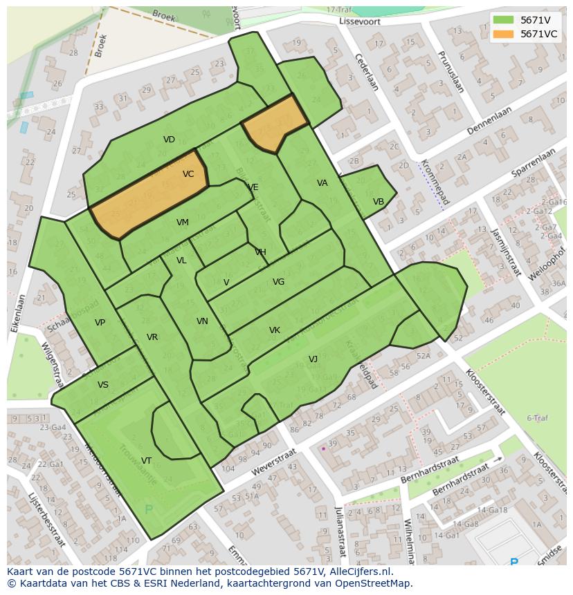 Afbeelding van het postcodegebied 5671 VC op de kaart.