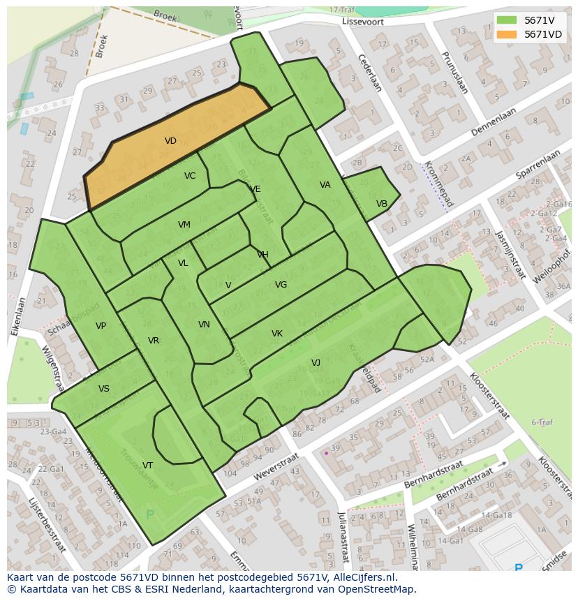 Afbeelding van het postcodegebied 5671 VD op de kaart.