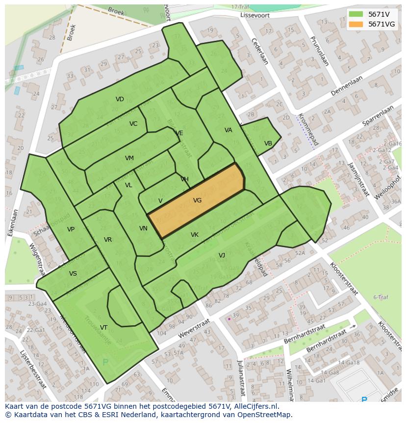 Afbeelding van het postcodegebied 5671 VG op de kaart.