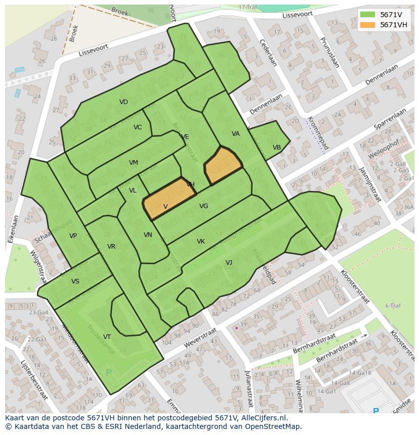 Afbeelding van het postcodegebied 5671 VH op de kaart.