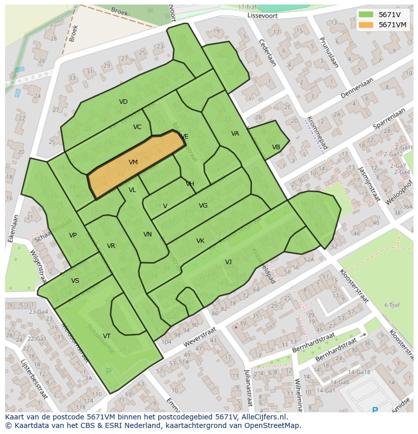 Afbeelding van het postcodegebied 5671 VM op de kaart.