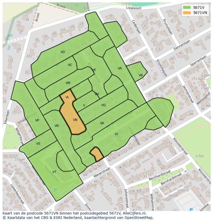 Afbeelding van het postcodegebied 5671 VN op de kaart.