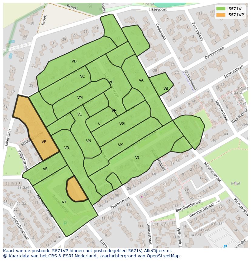 Afbeelding van het postcodegebied 5671 VP op de kaart.