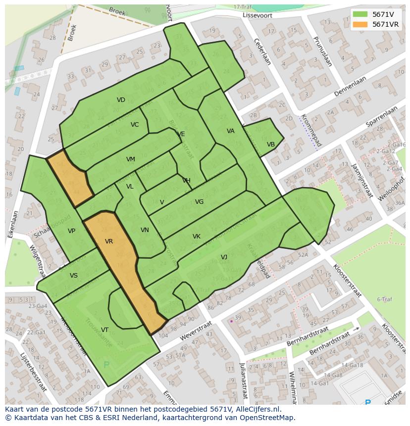 Afbeelding van het postcodegebied 5671 VR op de kaart.