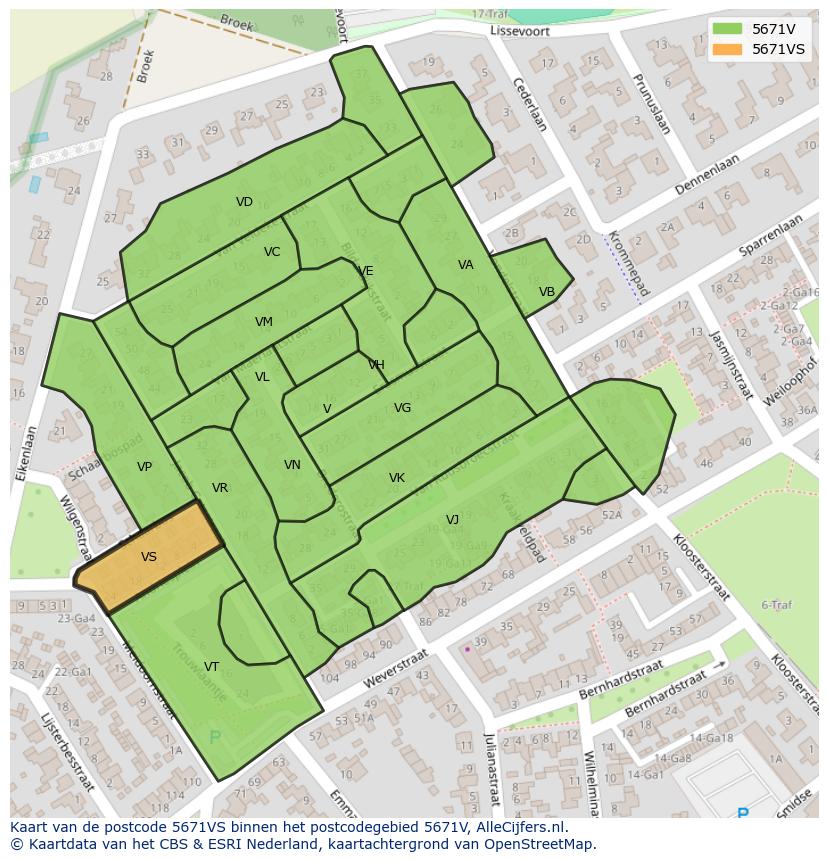Afbeelding van het postcodegebied 5671 VS op de kaart.