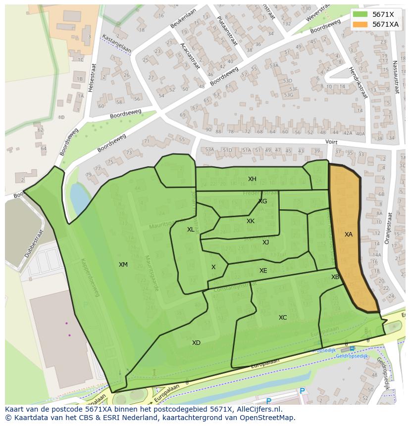 Afbeelding van het postcodegebied 5671 XA op de kaart.