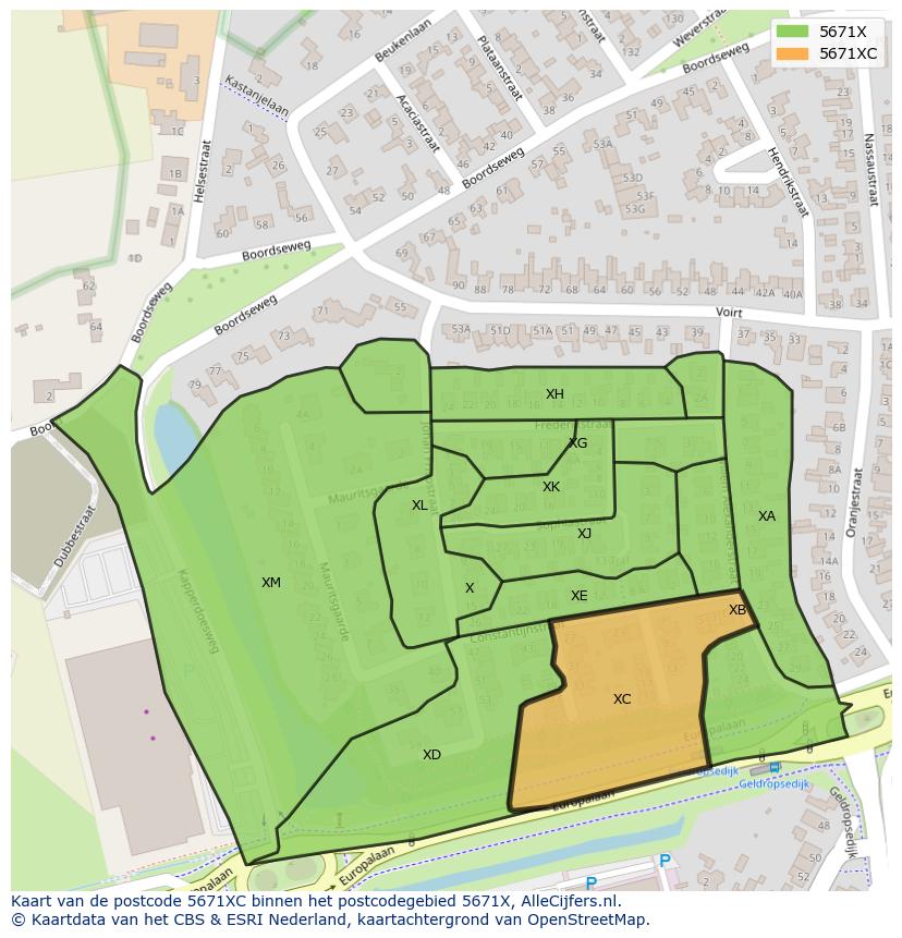 Afbeelding van het postcodegebied 5671 XC op de kaart.