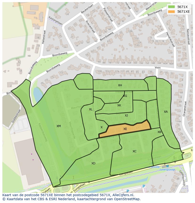 Afbeelding van het postcodegebied 5671 XE op de kaart.
