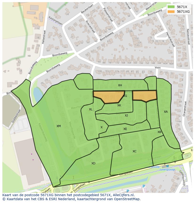 Afbeelding van het postcodegebied 5671 XG op de kaart.