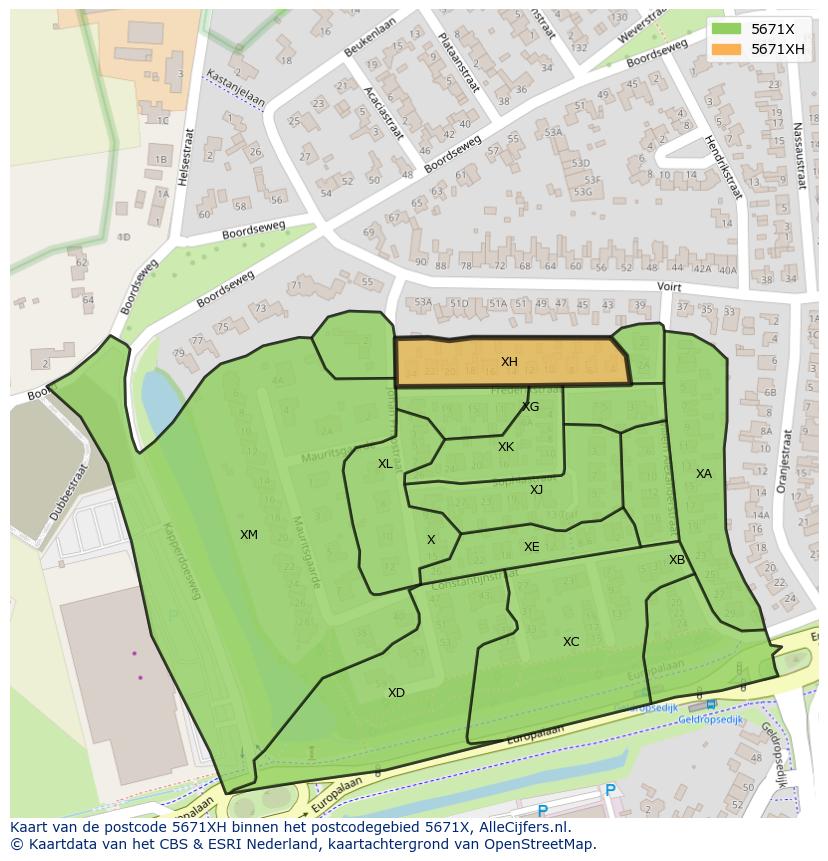 Afbeelding van het postcodegebied 5671 XH op de kaart.