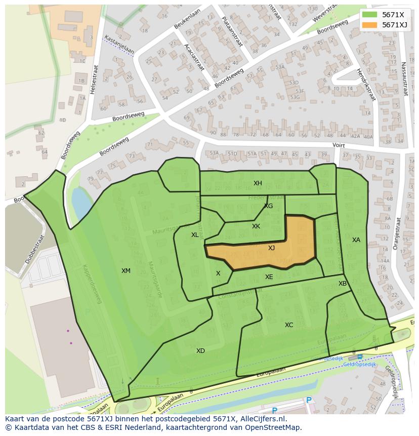 Afbeelding van het postcodegebied 5671 XJ op de kaart.