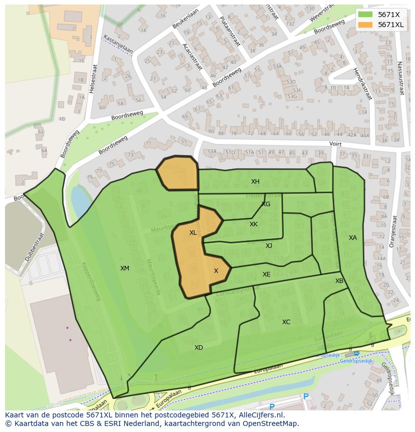 Afbeelding van het postcodegebied 5671 XL op de kaart.