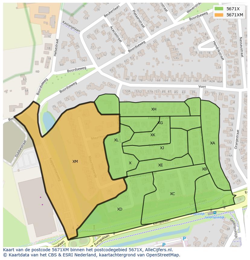 Afbeelding van het postcodegebied 5671 XM op de kaart.