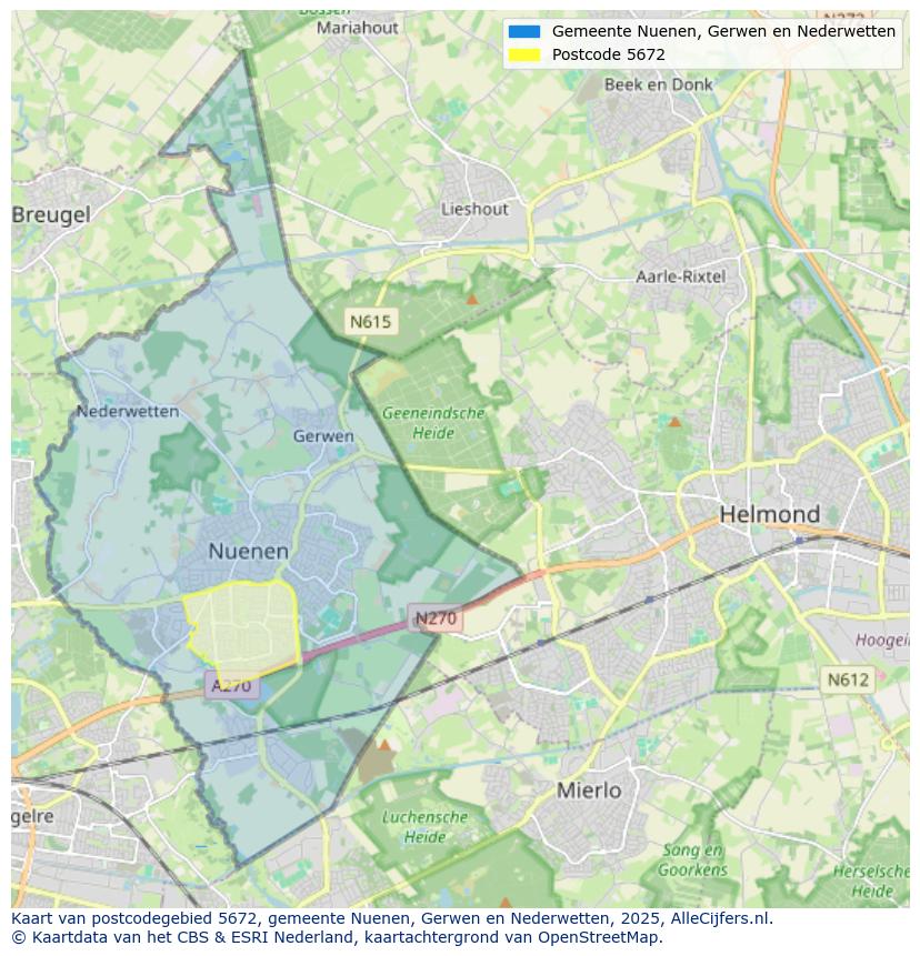 Afbeelding van het postcodegebied 5672 op de kaart.