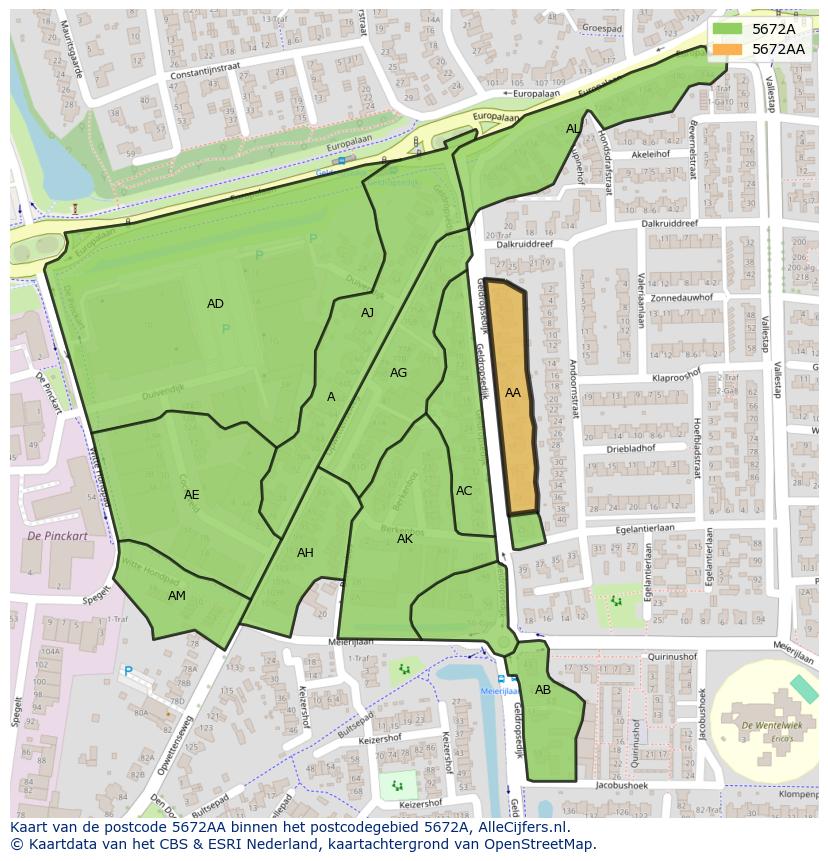 Afbeelding van het postcodegebied 5672 AA op de kaart.