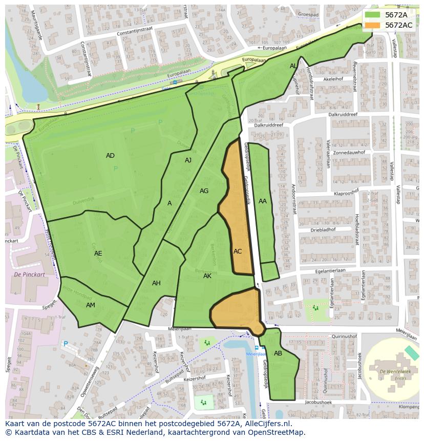 Afbeelding van het postcodegebied 5672 AC op de kaart.