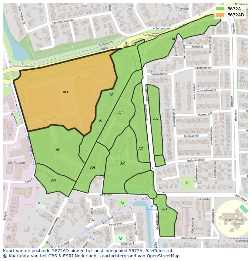 Afbeelding van het postcodegebied 5672 AD op de kaart.