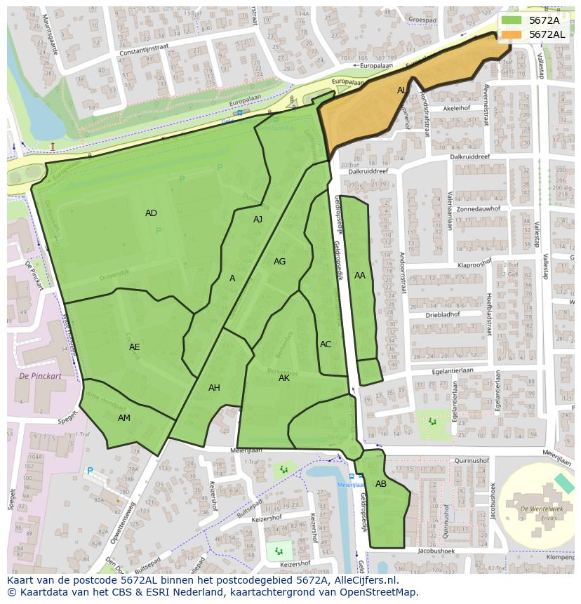 Afbeelding van het postcodegebied 5672 AL op de kaart.