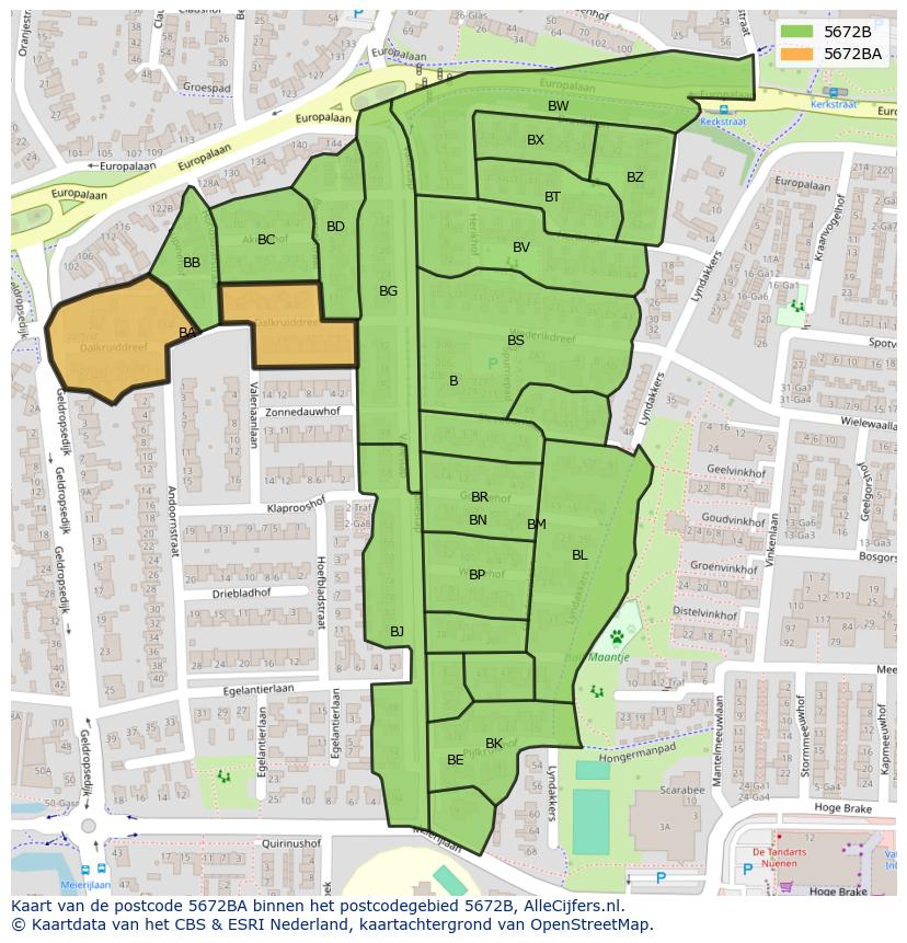 Afbeelding van het postcodegebied 5672 BA op de kaart.