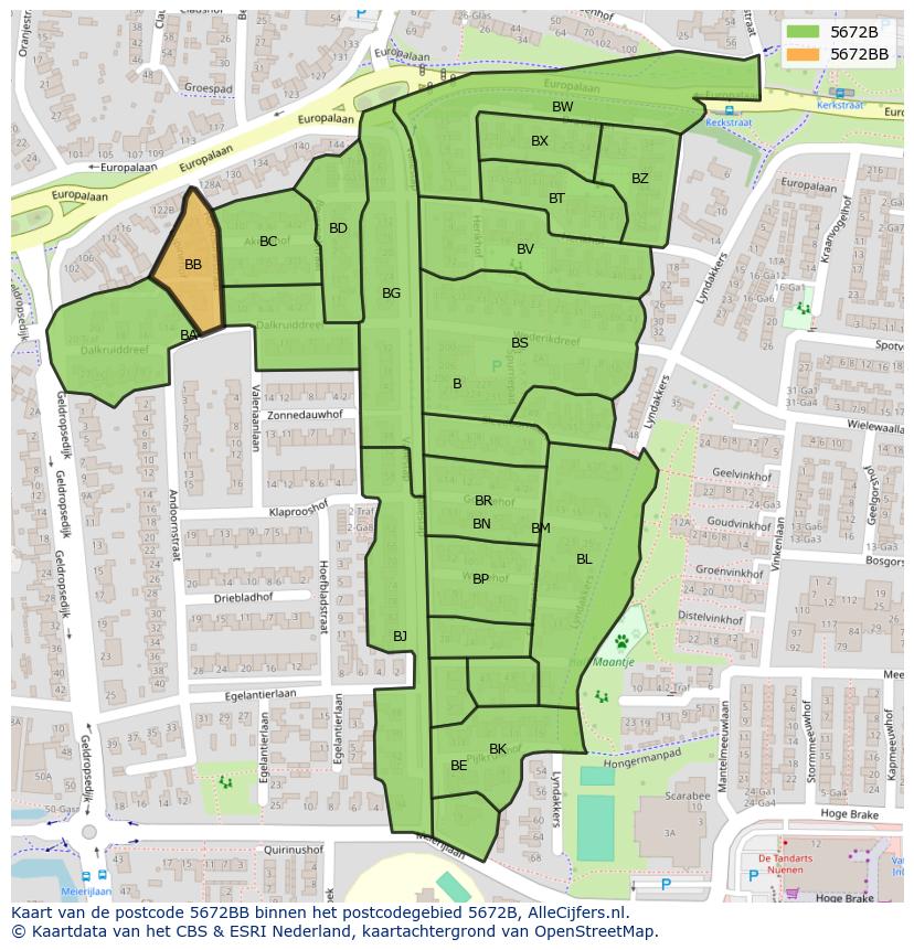 Afbeelding van het postcodegebied 5672 BB op de kaart.