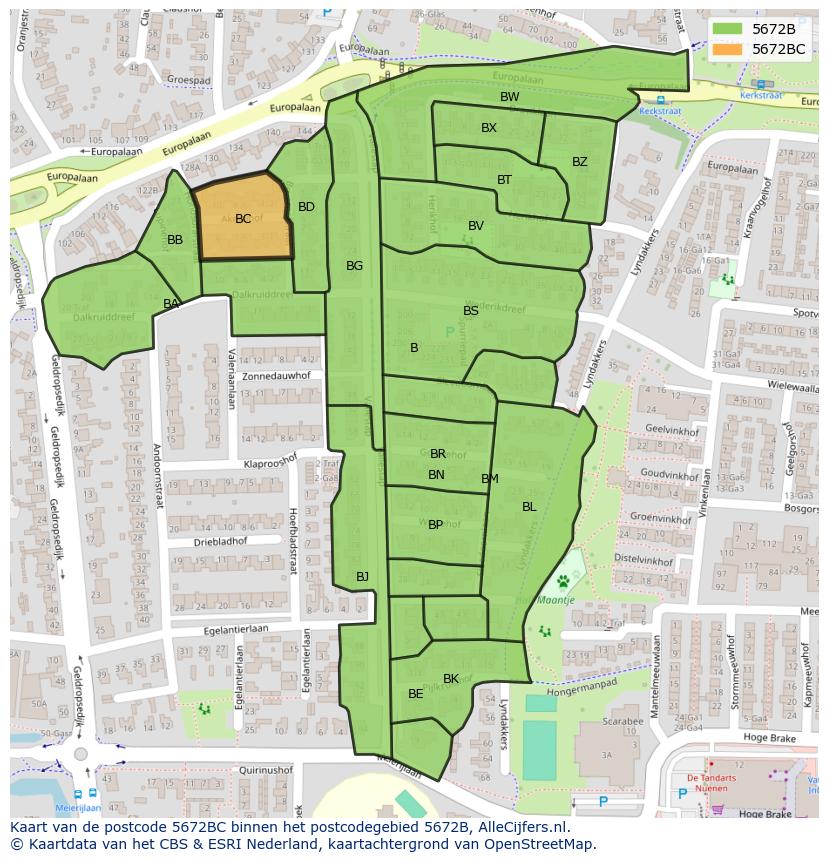 Afbeelding van het postcodegebied 5672 BC op de kaart.