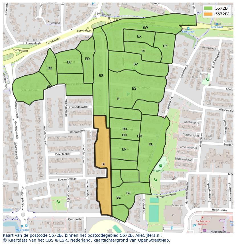 Afbeelding van het postcodegebied 5672 BJ op de kaart.