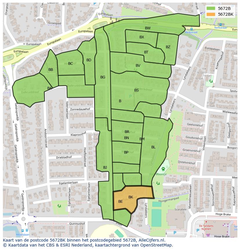 Afbeelding van het postcodegebied 5672 BK op de kaart.