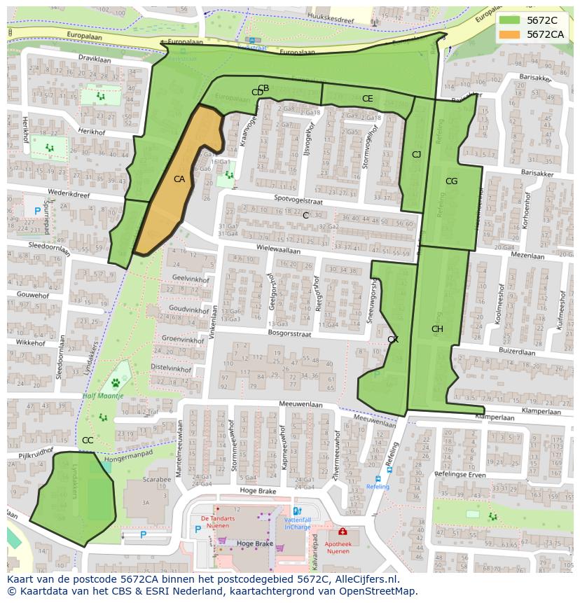 Afbeelding van het postcodegebied 5672 CA op de kaart.