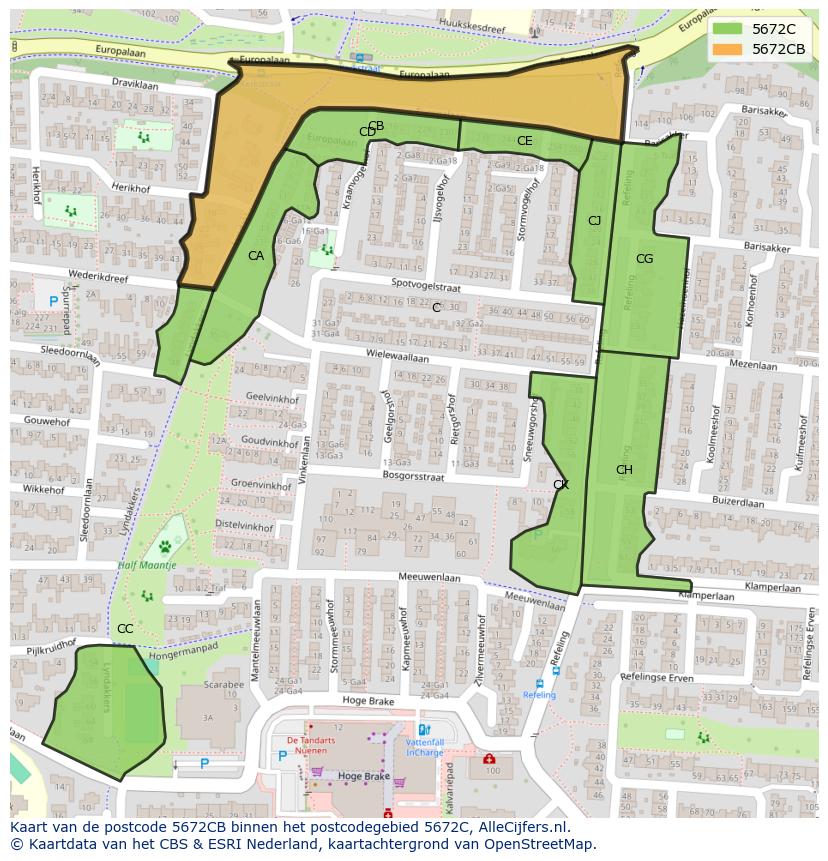 Afbeelding van het postcodegebied 5672 CB op de kaart.