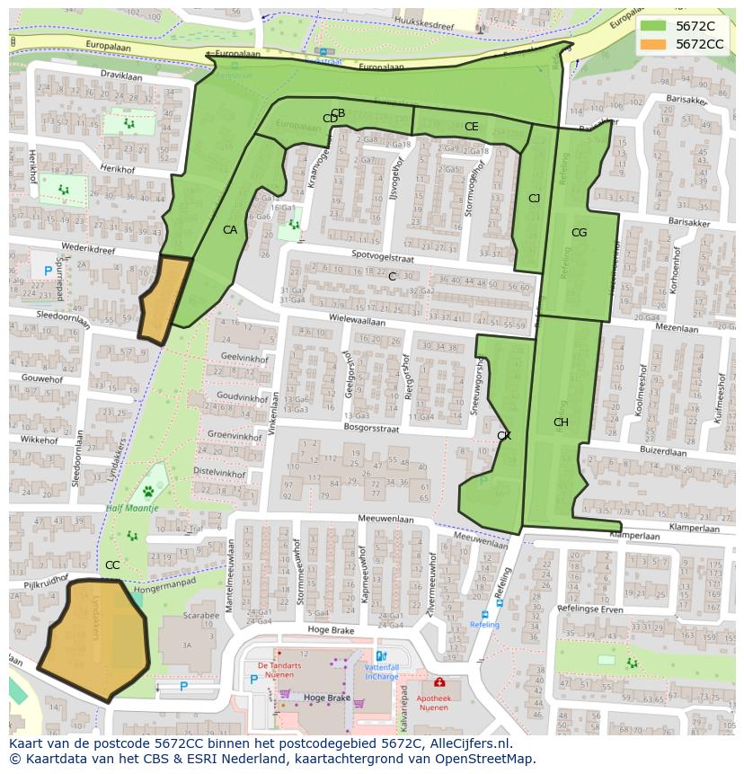 Afbeelding van het postcodegebied 5672 CC op de kaart.