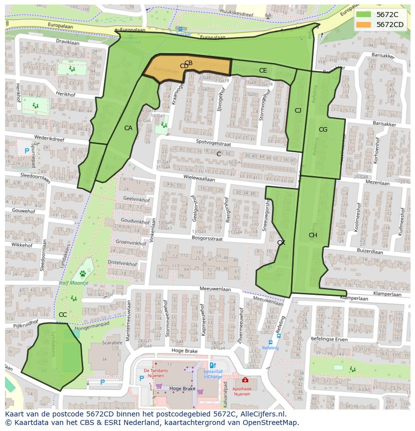 Afbeelding van het postcodegebied 5672 CD op de kaart.