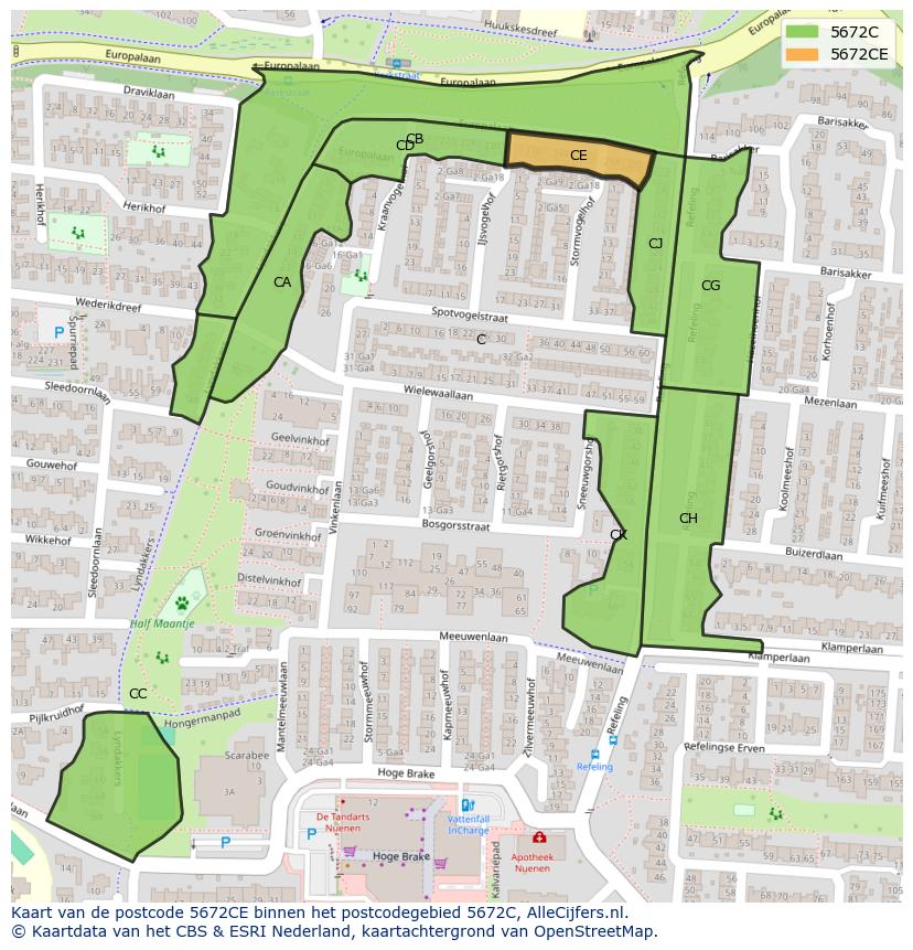 Afbeelding van het postcodegebied 5672 CE op de kaart.