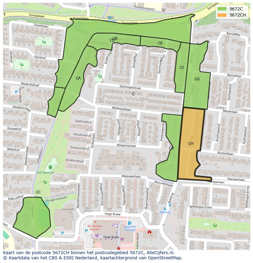 Afbeelding van het postcodegebied 5672 CH op de kaart.