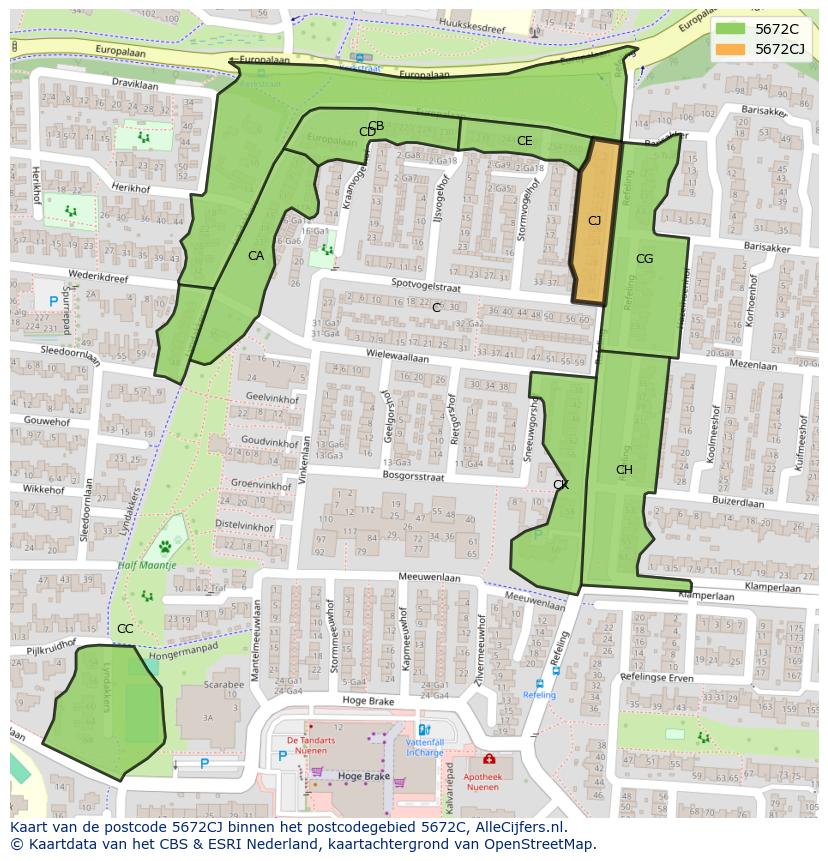 Afbeelding van het postcodegebied 5672 CJ op de kaart.