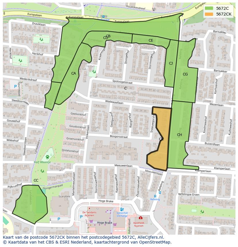 Afbeelding van het postcodegebied 5672 CK op de kaart.