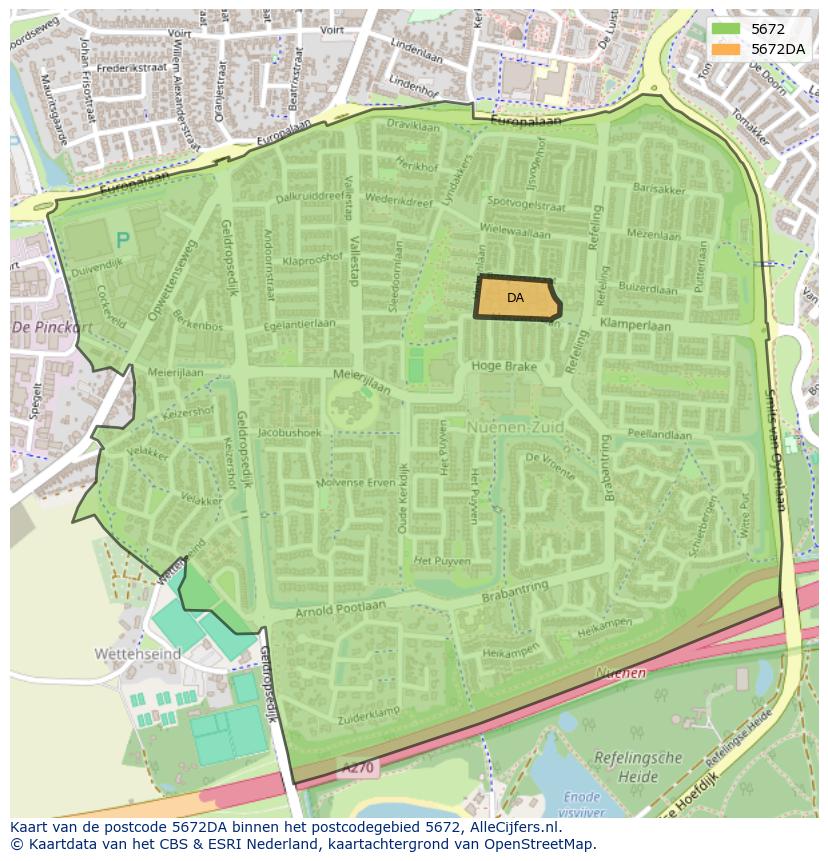 Afbeelding van het postcodegebied 5672 DA op de kaart.